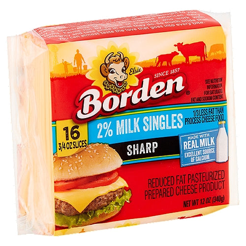 Borden Sharp 2% Milk Singles Cheese, 12 oz