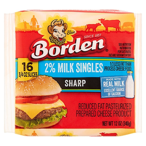 Borden Sharp 2% Milk Singles Cheese, 12 oz