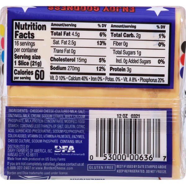 Borden Cheese Slices, American Singles, 12 Oz (Pack of 3)