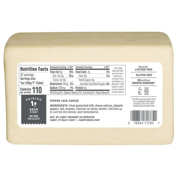 Cabot Classic Vermont Cheese, Pepper Jack Cheese, 2 Lbs
