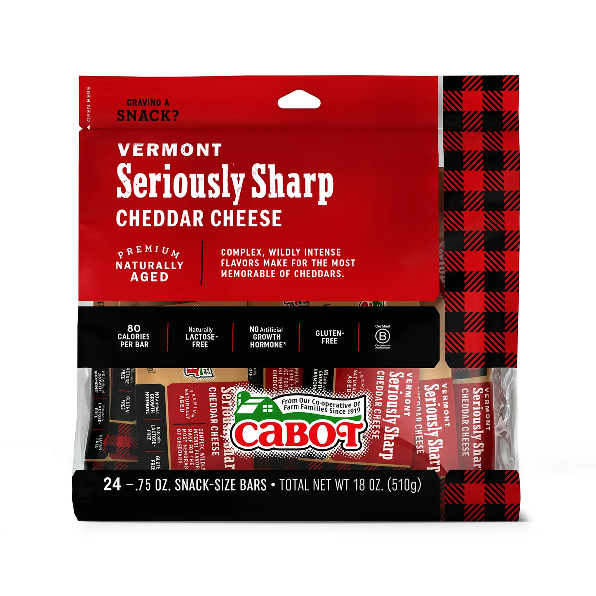 Cabot Naturally Aged Vermont Seriously Sharp Cheddar, Snack-Size Bars ...