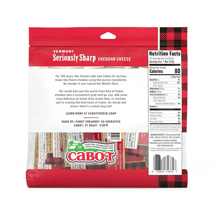 Cabot Naturally Aged Vermont Seriously Sharp Cheddar, Snack-Size Bars