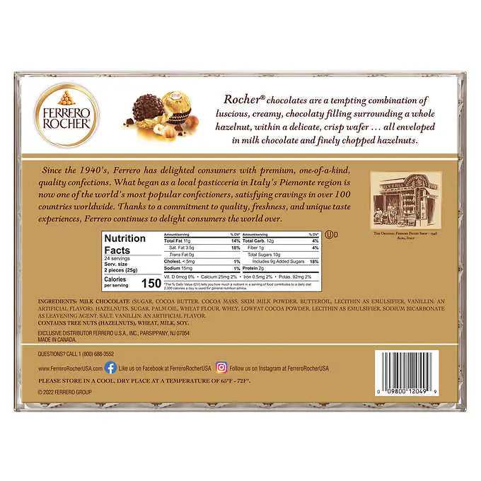 Ferrero Rocher Fine Hazelnut Chocolates, Diamond Gift Box, 48 Count, 21.2 Oz,