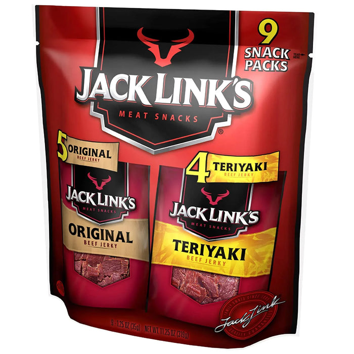 Jack Link's Beef Jerky Variety, Includes Original and Teriyaki Flavors, 9 Ct of 1.25 Oz