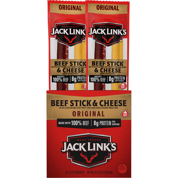 Jack Link's Beef Stick & Cheese, Original, 1.2 oz, 16 ct