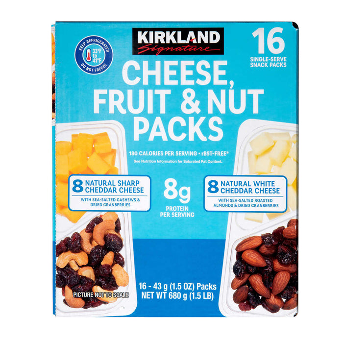 Kirkland Signature Cheese, Fruit & Nut Snack Packs, Variety Pack, 1.5 oz, 16 ct