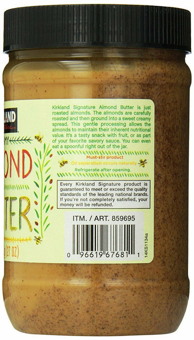 Kirkland Signature Creamy Almond Butter, 27 Oz (Pack of 2)