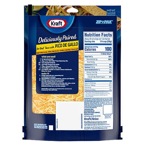Kraft Natural Shredded Mexican Style Taco Cheese, 8 Oz (Pack of 3)
