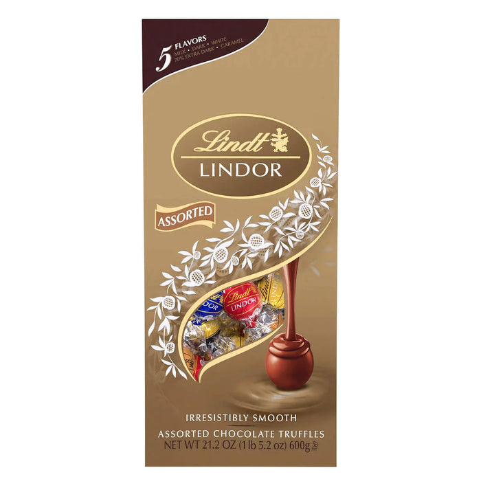 Lindor Lindt Assorted Chocolate Truffles Gift Box, 5 Flavors, 21.2 Ounces