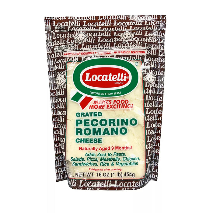Locatelli Pecorino Romano Grated Cheese Bag 16 Oz (Pack of 2)