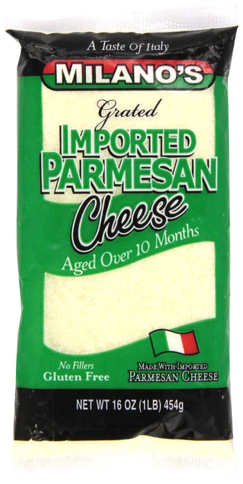 Milano's Parmesan Cheese Bags, Imported Grated, 16 Ounce (Pack of 2)