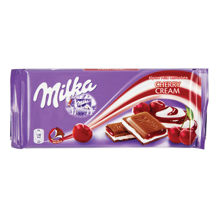 Milka Cherry Cream Chocolate Bar 3.5 Oz / 100gr (Pack of 10)