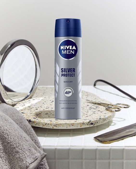 Nivea Men Silver Protect Quick Dry Deo Spray 5.07 Oz  / 150ml (Pack of 2)