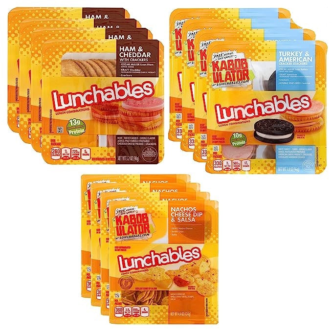 Lunchables Lunch time Party Pack - Ham and Cheddar Cheese - Turkey and American Cheese - Nachos Cheese Dip and Salsa Nacho (Pack of 12)